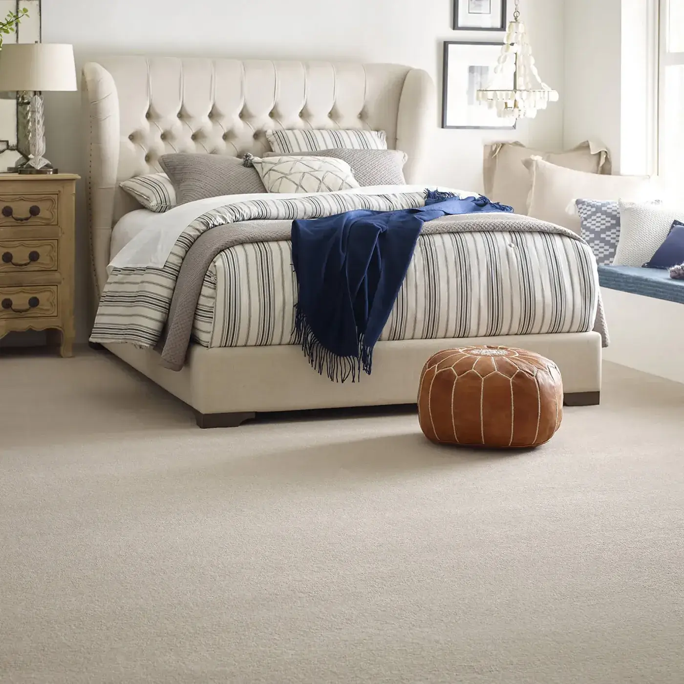 SECOND-GLANCE-ZZ058-MEDITATION-00712-H Cream colored Shaw Floors carpet in a contemporary bedroom | Markville Flooring